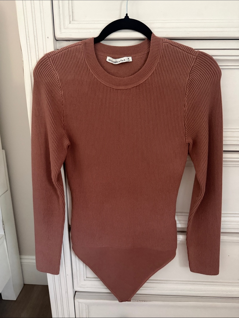 Abercrombie & Fitch Women's Ribbed Crew Bodysuit Sweater - Rose Taupe